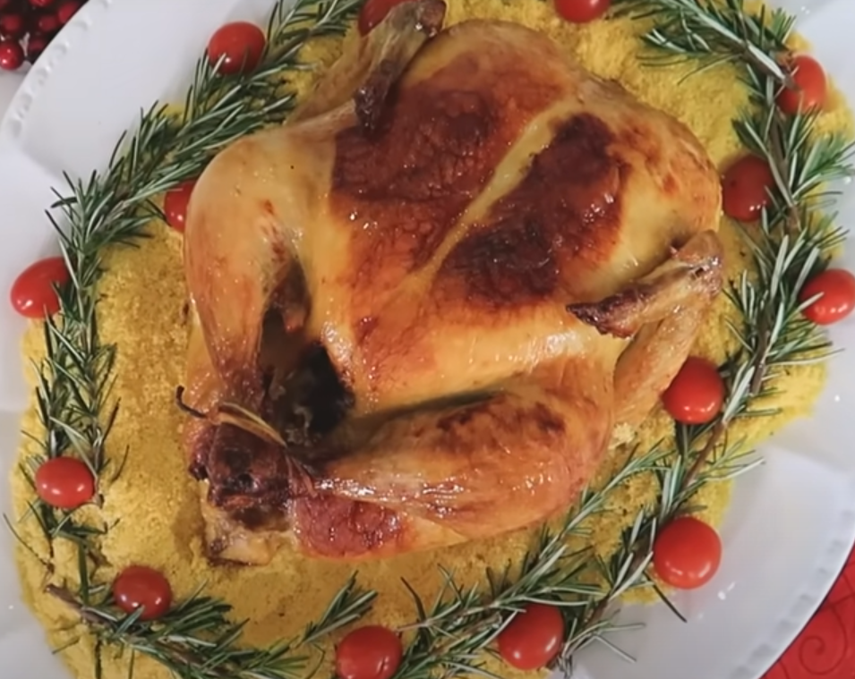 Frango assado Natal, frango natalino, frango assado com laranja, frango com vinho branco, receitas de Natal, frango suculento.